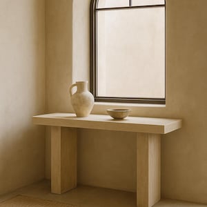Travertine stone console table with straight mittered Edge - Desk
