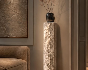 Travertine Pedestal Column - Plinth - Monolith - Sculpture Stand - Solid Stone Block