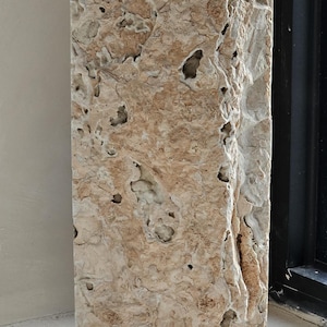 Pink travertine pedestal column block - Solid Stone Block