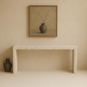 Handcrafted Travertine Waterfall Console Table - Natural Stone Desk