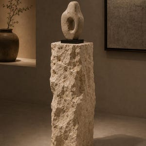 Travertinpedestalpelare - Skulpturställ - Sockel - Monolit - Massivt stenblock