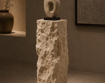 Travertin Sockel Säule - Skulpturenständer - Sockel - Monolith - Massivsteinblock