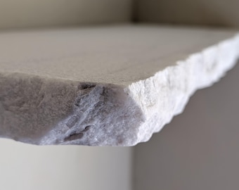 White marble floating shelf with chiseled edges - Sandblast finish - natural stone shleves