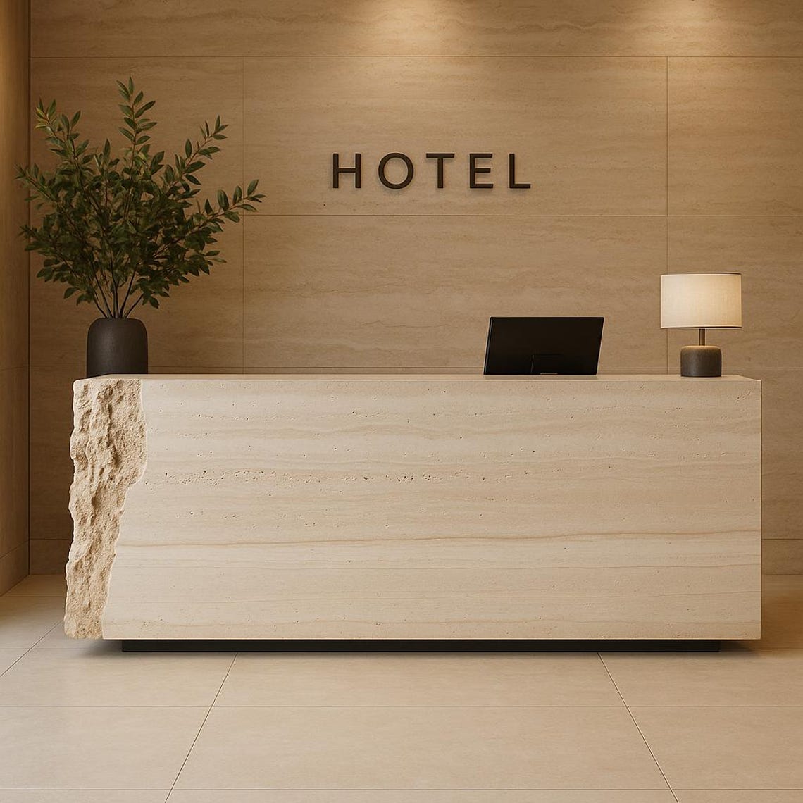 Natural Travertine Solid Stone Front Desk - Luxury Reception Console - Etsy
