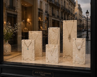 Chiseled Travertine Jewelry Display Stand - Handcrafted Stone stand