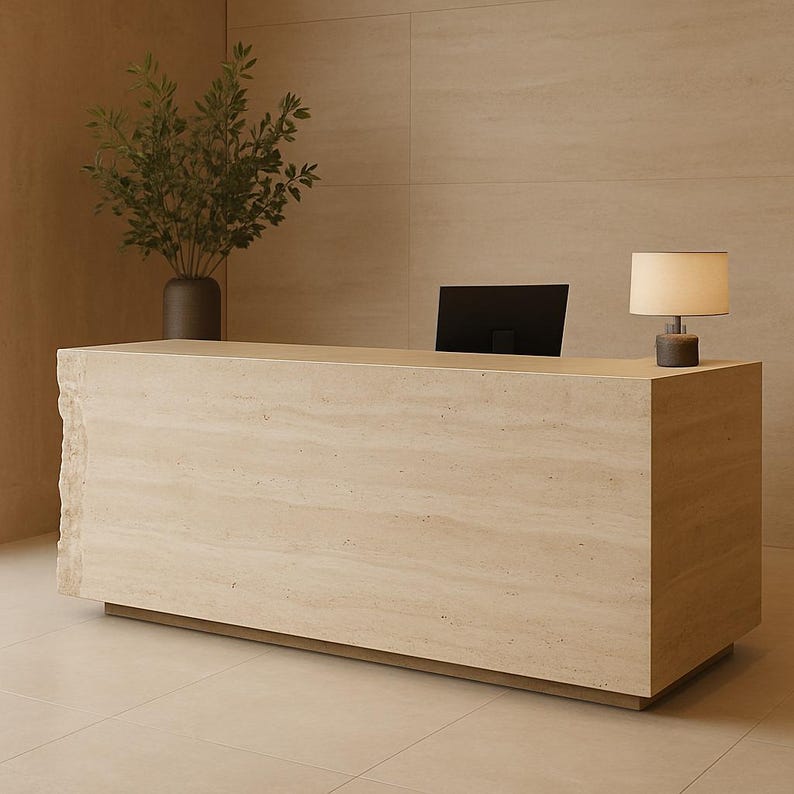 Natural Travertine Solid Stone Front Desk - Luxury Reception Console - Etsy