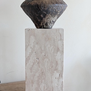 Travertine Pedestal Block - Solid Stone Sculpture Stand