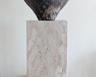 Travertine Pedestal Block - Solid Stone Sculpture Stand