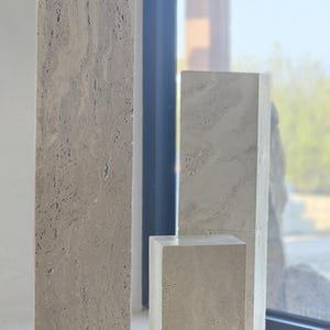 Travertine Pedestal Block - Solid Stone Sculpture Stand