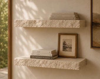 Limestone Floating shelf with chiseled edges - Natural Stone shelves - Invisible Shelves