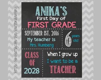 First Day of School Sign, School Chalkboard Sign, First Dayt of School, Personalized, Digital File