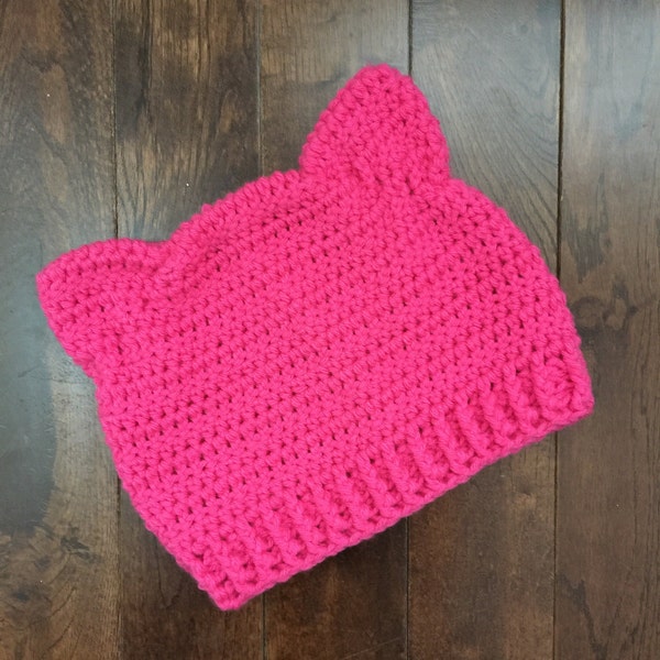 Pink Pussycat Project Crochet Hat, Womens Rights, Humans Right, Feminist Hat, Adult Pink Beanie