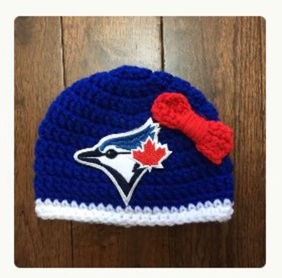Toronto Blue Jays Baby Girl Crochet Bow Hat With MLB Patch and 