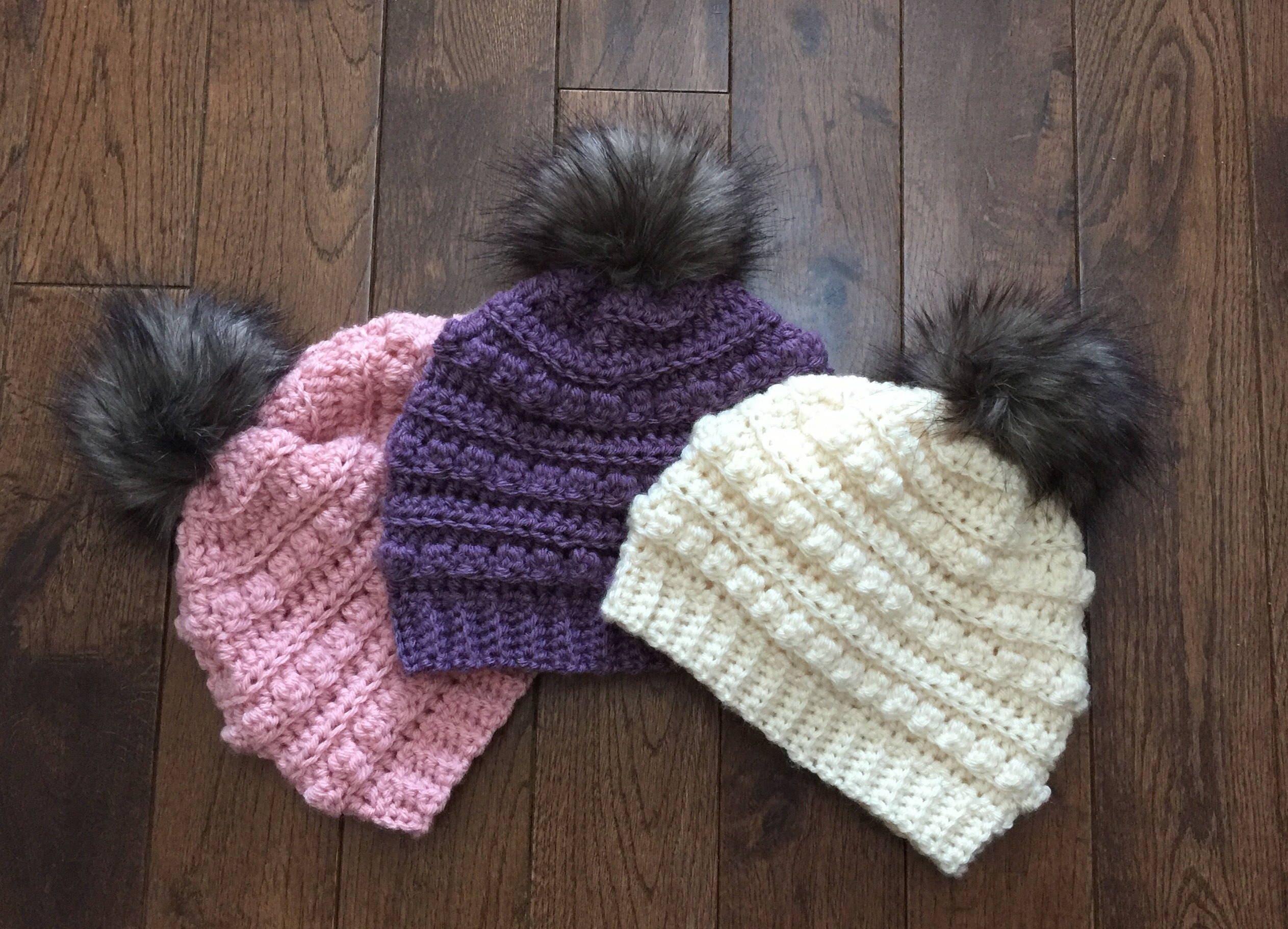 bobble hat with faux fur pom pom