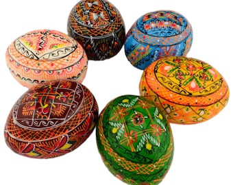 6 Easter Painted Eggs Wooden Ukrainian Pysanky (Pysanka). Polish Pisanki. Czech Kraslice - Fast Shipping from the US