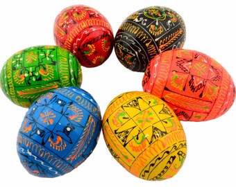 6 Easter Painted Eggs Wooden Ukrainian Pysanky (Pysanka). Polish Pisanki. Czech Kraslice - Fast Shipping from the US