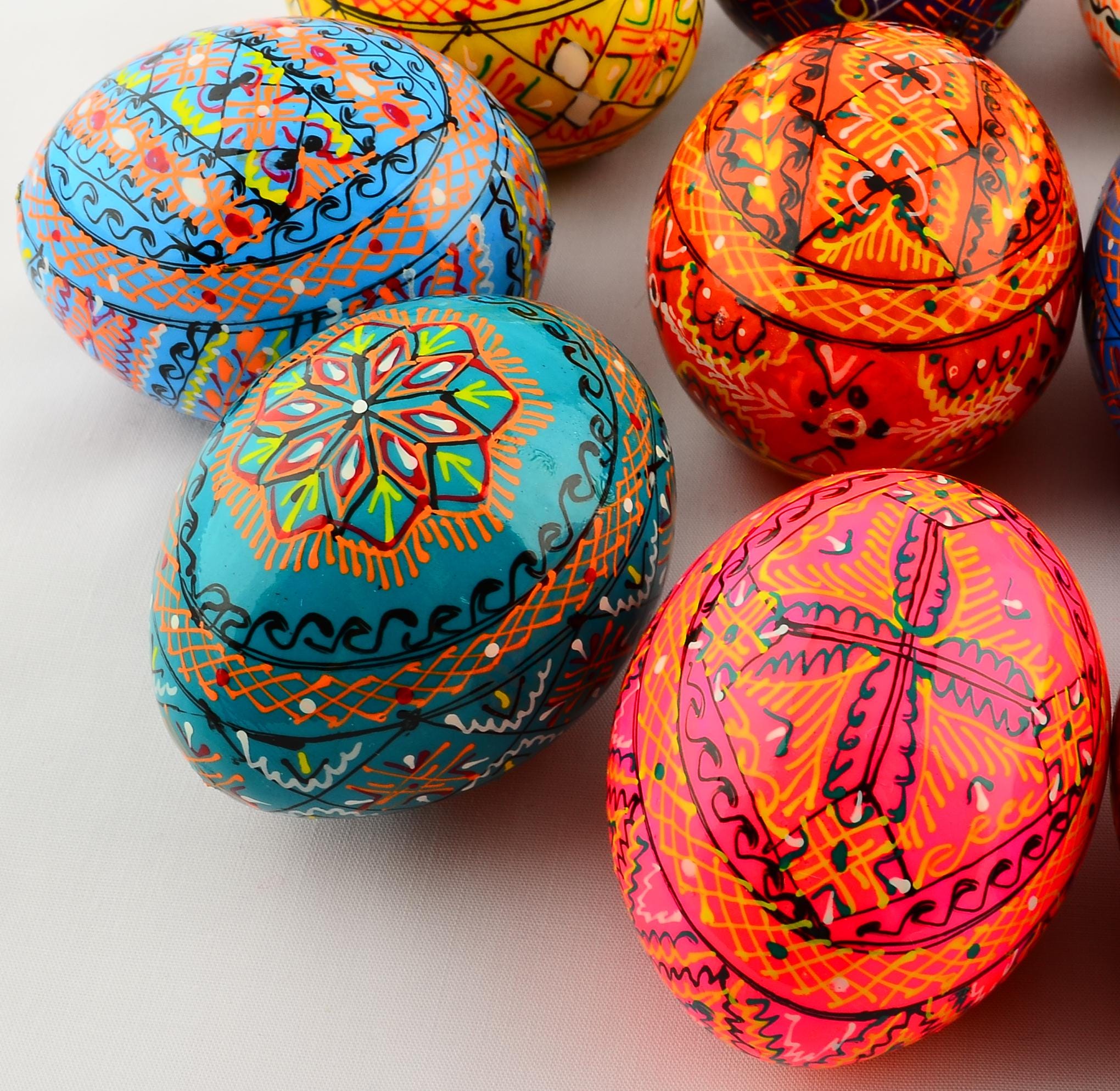 12 Easter Painted Eggs Wooden Ukrainian Pysanky (pysanka). Polish ...