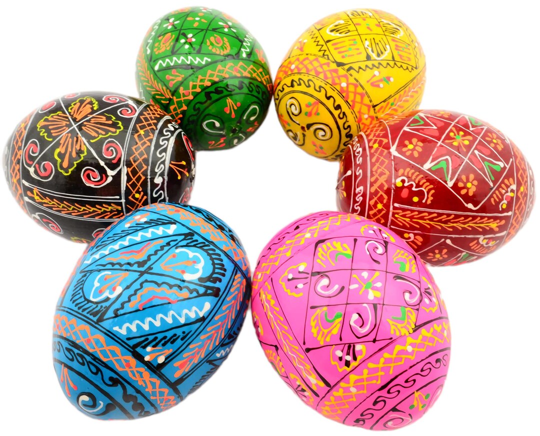 6 Easter Painted Eggs Wooden Ukrainian Pysanky (pysanka). Polish ...