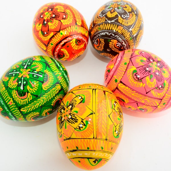 5 Easter Painted Eggs Wooden Ukrainian Pysanky (Pysanka). Polish Pisanki. Czech Kraslice.