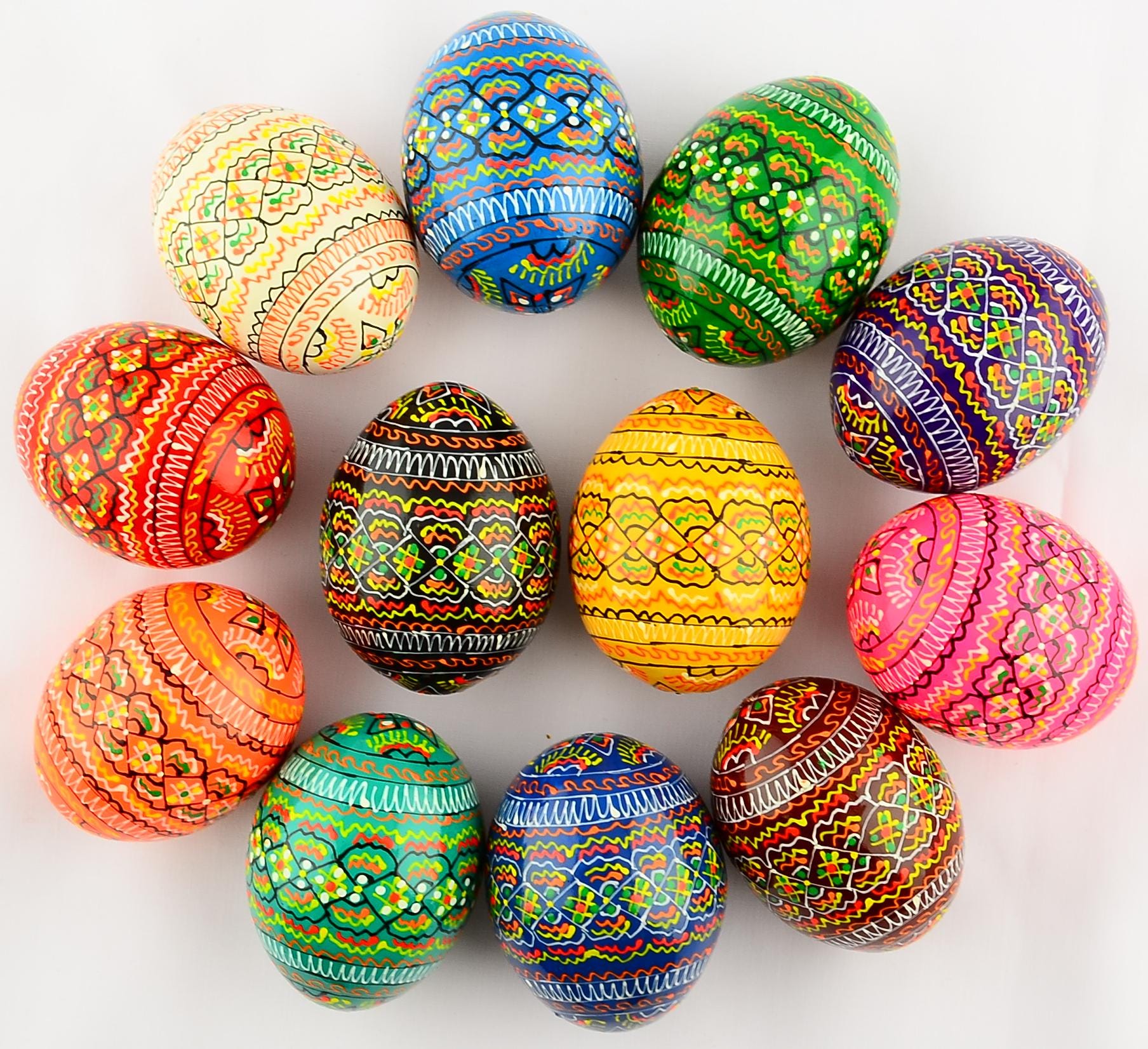 12 Easter Painted Eggs Wooden Ukrainian Pysanky (pysanka). Polish ...