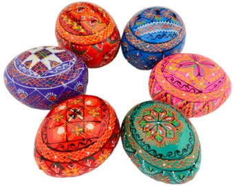 6 Easter Painted Eggs Wooden Ukrainian Pysanky (Pysanka). Polish Pisanki. Czech Kraslice - Fast Shipping from the US
