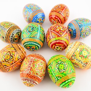 10 Easter Painted Eggs Wooden Ukrainian Pysanky (Pysanka). Polish Pisanki. Czech Kraslice. Highest quality!