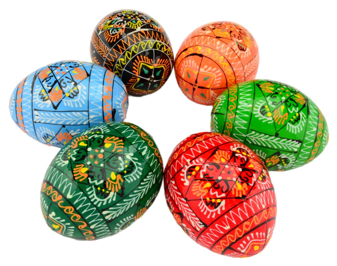 6 Easter Painted Eggs Wooden Ukrainian Pysanky (pysanka). Polish ...