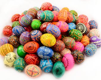 100 Easter Painted Eggs Wooden Ukrainian Pysanky (Pysanka). Polish Pisanki. Czech Kraslice.
