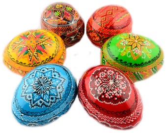 6 Easter Painted Eggs Wooden Ukrainian Pysanky (Pysanka). Polish Pisanki. Czech Kraslice - Fast Shipping from the US