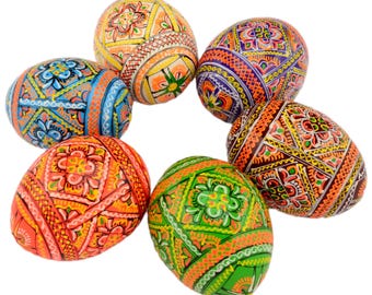 6 Easter Painted Eggs Wooden Ukrainian Pysanky (Pysanka). Polish Pisanki. Czech Kraslice. Highest quality!