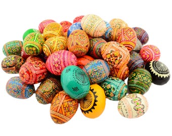 48 Easter Painted Eggs Wooden Ukrainian Pysanky (Pysanka). Polish Pisanki. Czech Kraslice.