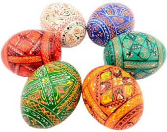6 Easter Painted Eggs Wooden Ukrainian Pysanky (Pysanka). Polish Pisanki. Czech Kraslice - Fast Shipping from the US