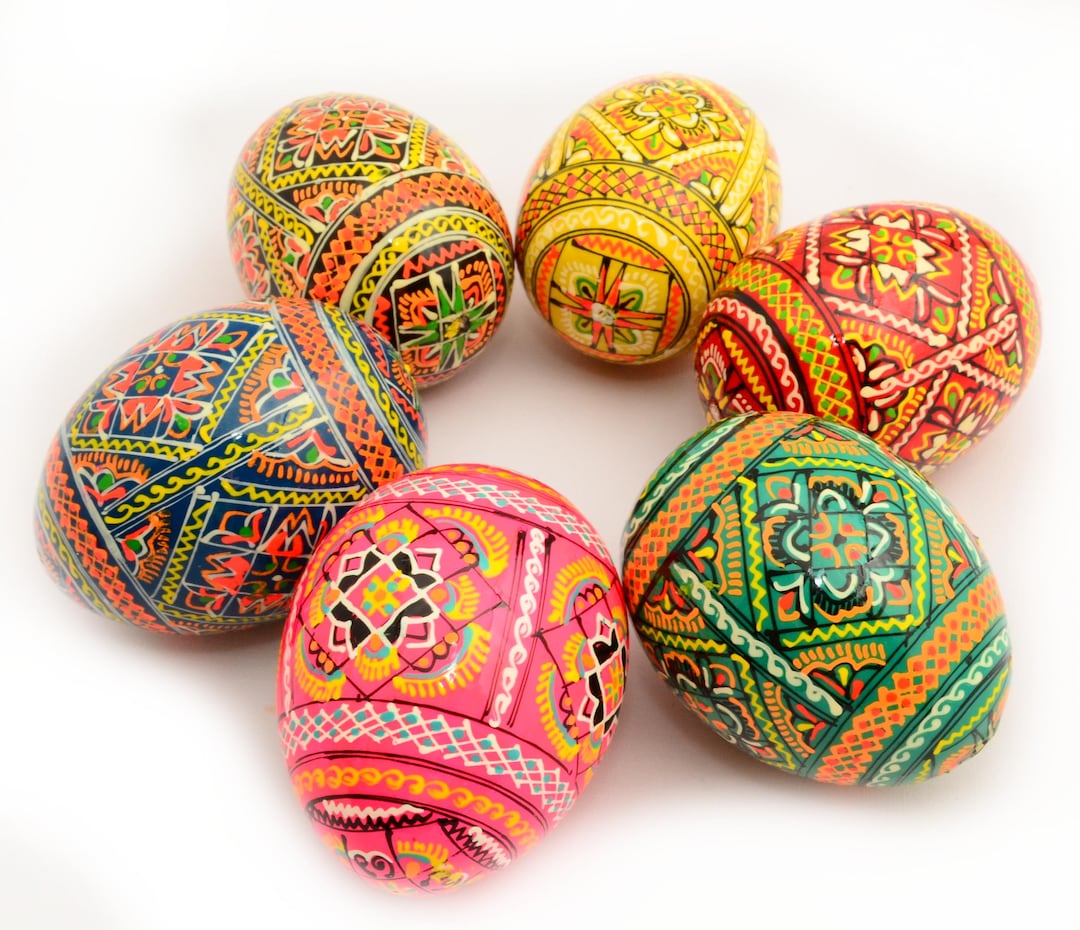 6 Easter Painted Eggs Wooden Ukrainian Pysanky (pysanka). Polish ...