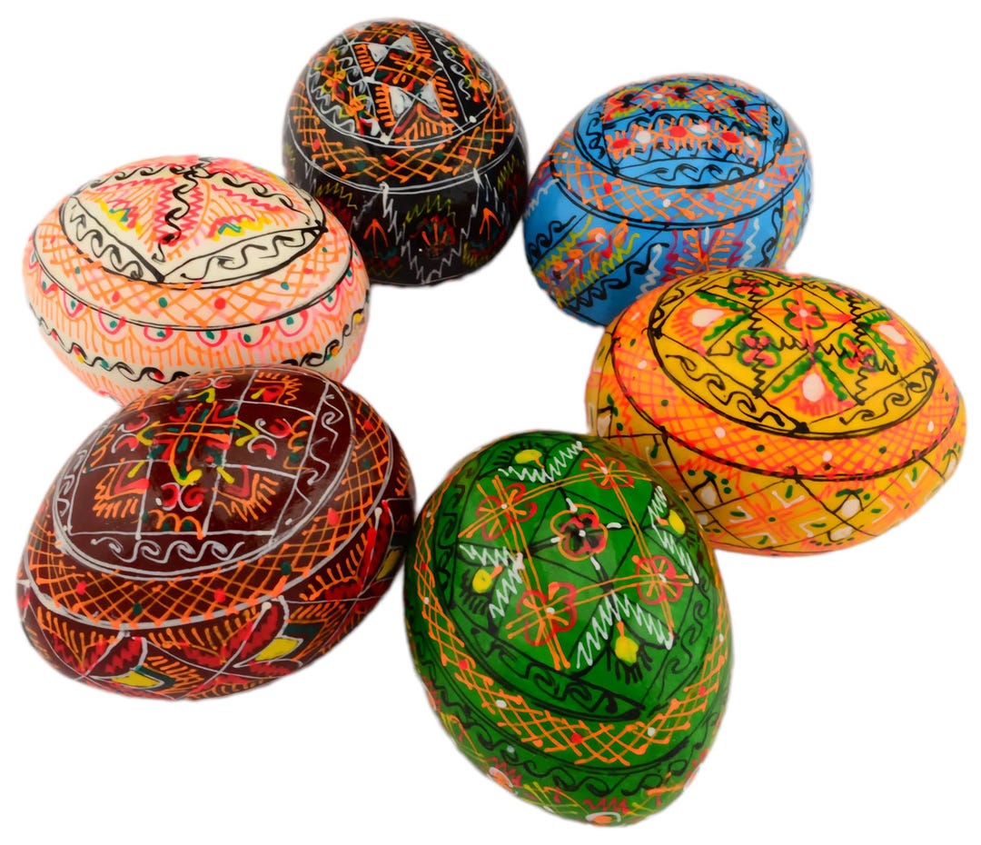 6 Easter Painted Eggs Wooden Ukrainian Pysanky (pysanka). Polish ...