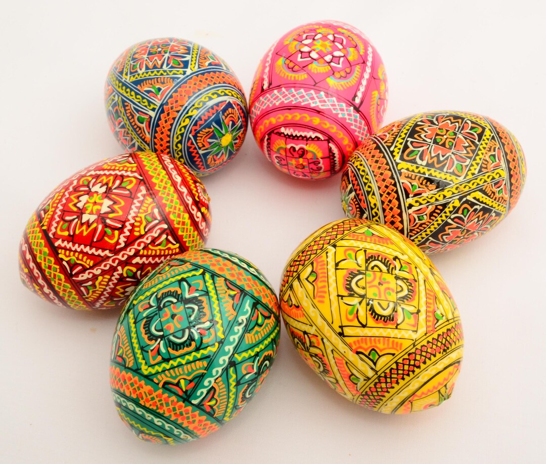6 Easter Painted Eggs Wooden Ukrainian Pysanky (pysanka). Polish ...