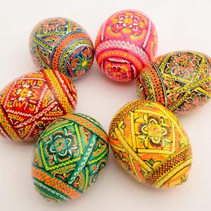 6 Easter Painted Eggs Wooden Ukrainian Pysanky (Pysanka). Polish Pisanki. Czech Kraslice. Highest quality!