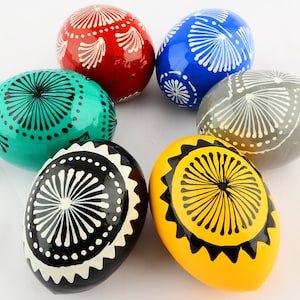 6 Easter Painted Eggs Wooden Ukrainian Lemko Pysanky (Pysanka). Polish Pisanki. Czech Kraslice.