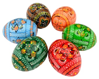 6 Easter Painted Eggs Wooden Ukrainian Pysanky (Pysanka). Polish Pisanki. Czech Kraslice - Fast Shipping from the US