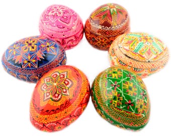 6 Easter Painted Eggs Wooden Ukrainian Pysanky (Pysanka). Polish Pisanki. Czech Kraslice - Fast Shipping from the US