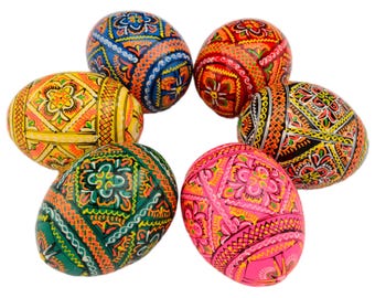 6 Easter Painted Eggs Wooden Ukrainian Pysanky (Pysanka). Polish Pisanki. Czech Kraslice - Fast Shipping from the US