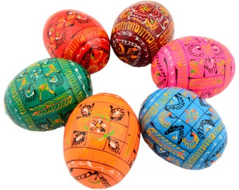 6 Easter Painted Eggs Wooden Ukrainian Pysanky (Pysanka). Polish Pisanki. Czech Kraslice - Fast Shipping from the US