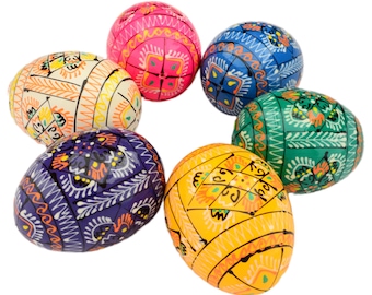 6 Easter Painted Eggs Wooden Ukrainian Pysanky (Pysanka). Polish Pisanki. Czech Kraslice - Fast Shipping from the US