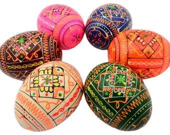 6 Easter Painted Eggs Wooden Ukrainian Pysanky (Pysanka). Polish Pisanki. Czech Kraslice - Fast Shipping from the US