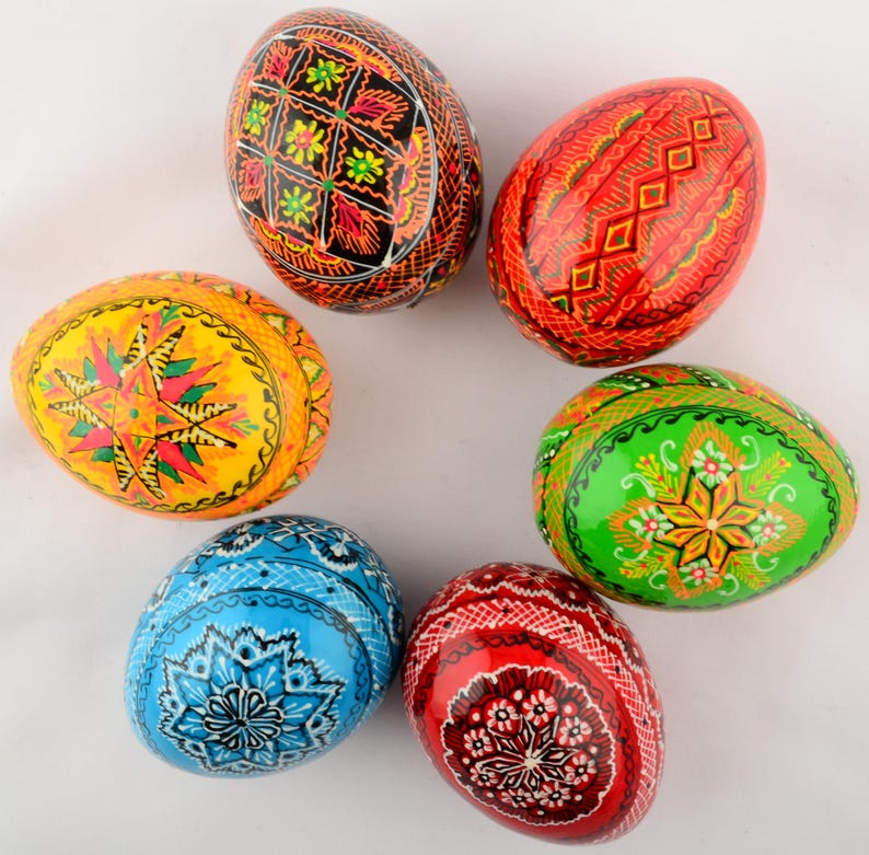6 Easter Painted Eggs Wooden Ukrainian Pysanky (pysanka). Polish ...