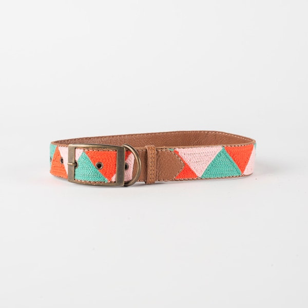 Pink Triangle - Leather Embroidered Dog Collar by FILLYDOG