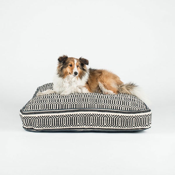 Black and White Geometric Square Dog Bed by FILLYDOG