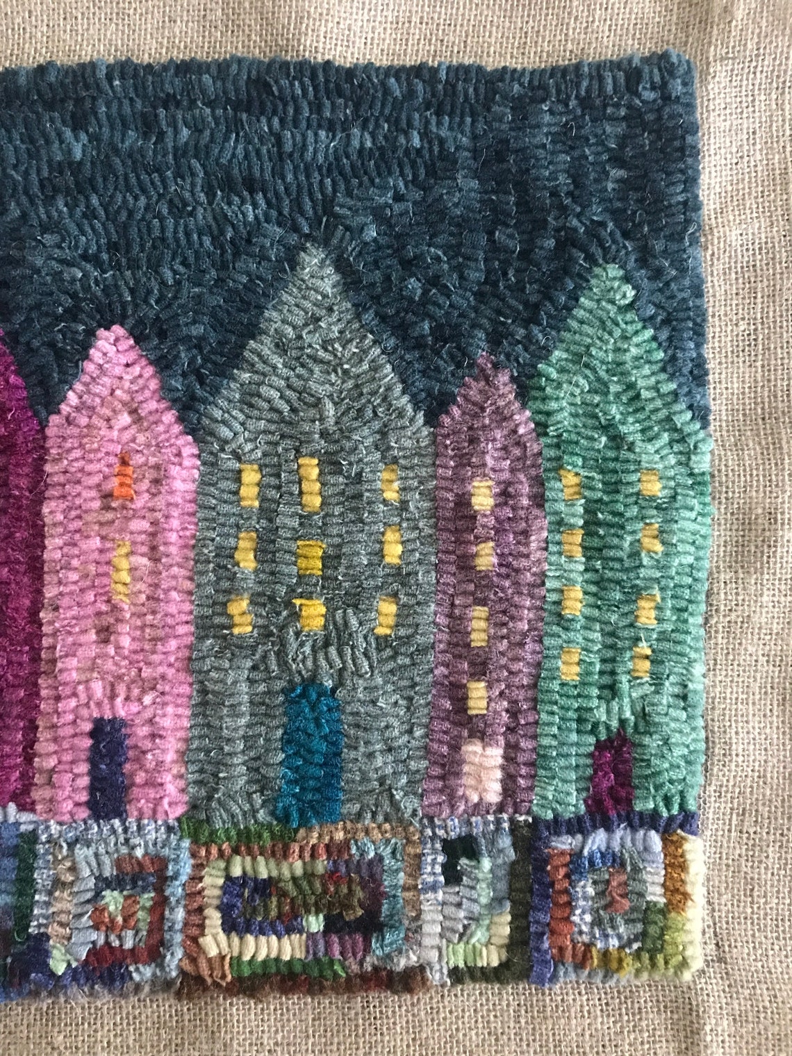Finished houses in a row rug hooking hooked rug rug hooked Etsy