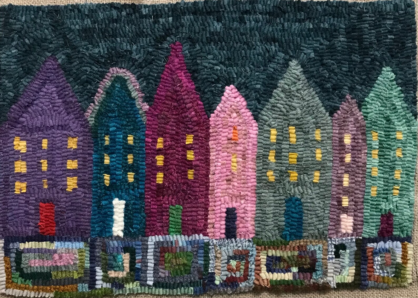 Finished houses in a row rug hooking hooked rug rug hooked Etsy