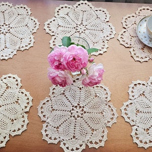 Häkeldeckchen Hochzeit Tischdekoration Tischset Blumenspitze Baumwolle Untersetzer Set 6 Stück à 10,5&quot;