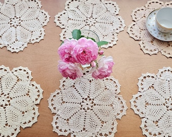 Crochet doily Wedding table decoration Placemat Floral lace cotton Coaster Set 6pcs of 10.5"